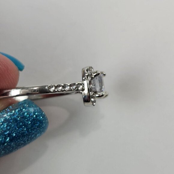 Halo Simulated Diamond Engagement Ring Round Cut Silver‎ Tone - Picture 8 of 11